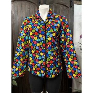 RQT Petite Women Multicolor Peace Sign Polka Dot Quilted Snap Front Jacket PM